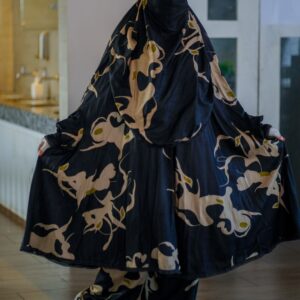 প্রিমিয়াম খিমার এবং প্লাজো সেট – কালো ও সোনালী বেইজ